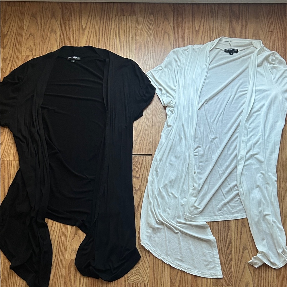 Black and White Open-Front Cardigan Set
